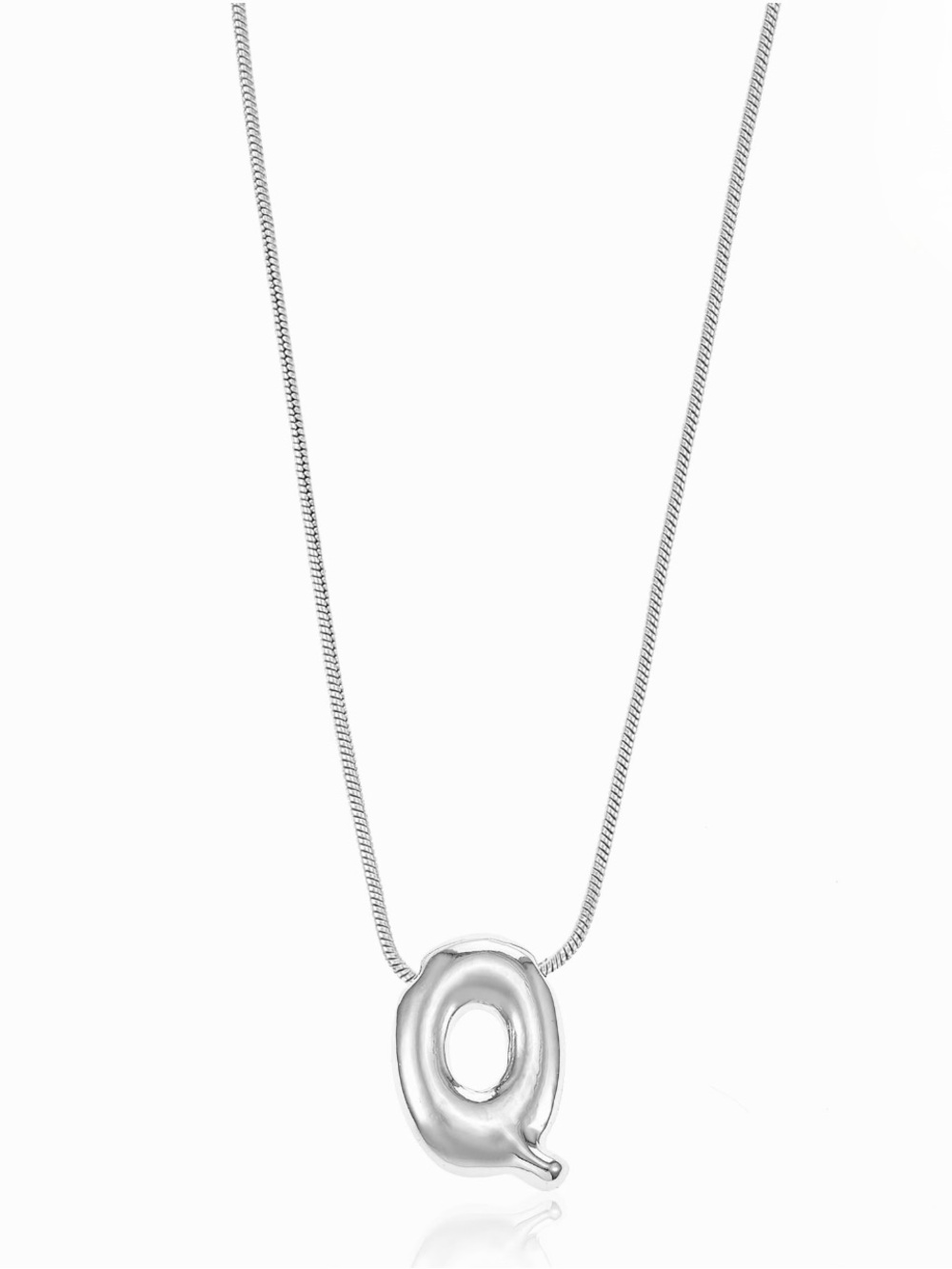 Silver Initial Bubble Letter Necklace, Letter Q